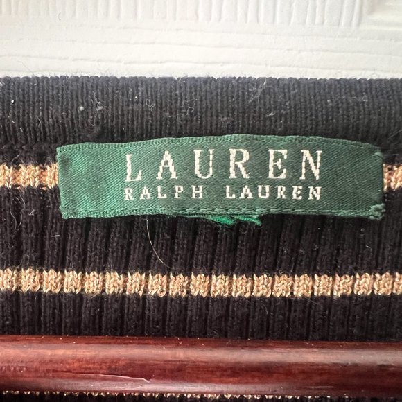 Lauren by Ralph Lauren Women's Black with Gold Stripes Sweater! - Picture 4 of 12